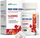 Red Vine Leaf Extract 1630mg s koněm Chestnut, Řezník Broom, Hawthorn dodatek pro Varicose Veins, Leg, Circulation, Heart, Skin, Podpora pro srdce zdraví, Made in USA, 60 Kapsle