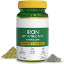 Natural Železo s kyselinou listovou, zinek, vitamin C & vitamin B12 pro podporu produkce hemoglobinu, zvýšení imunity a udržení hladiny železa - 60 Veg tablety