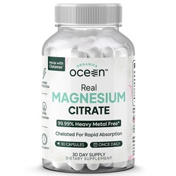 Organický oceán Real Magnesium Citrát - Vysoká absorpce doplněk hořčíku - Chelatovaný hořčík na podporu energie, relaxace a regulace
