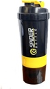 5 V 1 Lahvička protein Shaker - Profesionální série Shaker Lahvička pro proteinové třepačky A Předcvičení Gym Lahvička, S práškem skladování, Pill Tray, Míchací koule, Shakes Cup (žlutá)