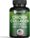 FabLab Kuřecí kolagen typ II dodatek - Nutriční dodatek pro kloub, Nerve a podporu kostí - Non- GMO, Anti- Aging dietární produkt s hydrolyzované peptidy - 100 Kapsle