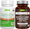 Multivitamin & Minerály pro muže + High Absorption Curcumin C3 Complex, Vegan Bundle, Setrvalá verze Advanced Multivitamin + 300% větší Absorpční Curcuminoidy s Rapid Uptake, by Igennus