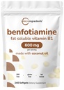 Micro Ingredients Vitamin B1 Benfotiamin 600mg per Serving, 240 Coconut Oil Softgels S124; Bioavailable B Vitamíny dodatek, převeden na aktivní Thiamin S124; Non- GMO, Soy zdarma