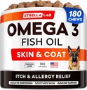 StrellaLaLaLab Fish Oil Omega 3 léčby pro psy (180 léčebných procedur) - Alergie & Itch Relief - Kůže & Coat Supplement - Společné zdraví - Divoký aljašský losos Oil - Prolévání, Itchy Skin Relief - Omega 3 6 9 - EPA & DHA