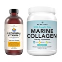 Mořský kolagen prášek + vitamín C - perfektní kůže z Combo. Wild- Cod Fish Peptides, Liposomal VIT C Liquid 1000mg. Zvyšování produkce a syntéza pro zdravé stárnutí, krása, Wellness.