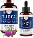 WINDSOR BOTANICALS Tudca se silymarin Mléčné Thistle a Vegan Vitamin B12 Liquid - Zdravotnická podpora Bundle