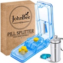 JohnBee Pill Cutter 124; Nejlepší Pill Cutter pro malé nebo velké pilulky 124; Navrženo v USA 124; Cuts Vitamíny 124; Obsahuje Keychain Držák Pill (Blue)