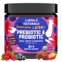 Llama Naturals Děti Probiotika s prebiotický Vláknina, Vegan, Organic Prebiotics a Probiotika Gummies pro Gut Health Support, Toddler Real Fruit Gummy Vitamíny, No Add Sugar Cane, Smíšené Berry, 60 Ct