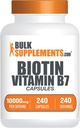 BulkSupplements.com Biotin 10000mcg Kapsle - Biotin dodatek, Biotin Vitamíny pro vlasy, kůži a nehty, Vitamin B7 - Lepek zdarma, 1 kapsle per Serving, 240 Kapsle (Balení po 1)