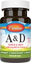 Carlson - A & D, 10000 IU (3000 mcg RAE) Vitamin A, 400 IU (10 mcg) Vitamin D3, Podpora vizí, Zdraví pokožky, 100 měkkých gelů