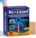 Relieve 4% Lidokain Záplaty Maximální síla - Aluminum- Free, Odpor na vodu a USA Made -Superior Sticking Pain Relief Záplaty rychle uvolní záda, spojky a svaly Paint- 3x6 Inches (20 Počet)