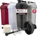 GOMOYO [4-Pack] 28- Ounce Shaker Lahvička 124; Bulk Protein Shaker Lahvička s Action-Rod Wire Mixer 124; Shaker Cupy jsou BPA zdarma a myčka nádobí Bezpečné 124; Black, White, Gray & Maroon
