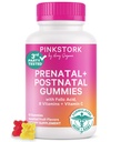 Pink Stork plodnost + Prenatal + Postnatální Gumové Vitamíny - Full Motherhood Journey Support - Multivitamin s folátem, B Vitamíny, Zinek & Biotin - 60 Asgrid Fruit Gummies