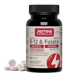 Jarrow Dispersas Methyl B-12 & Methylfolát - 60 žvýkací tablety, třešeň - Bioaktivní vitamín B12 & B9 - Podporuje výrobu energie, funkci mozku a metabolismus - Gluten Free - 60 Služeb