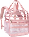 Clear Heavy Duty PVC Transparentní Backpack, Velké Praktické Multi- Kapsy pro práci, Cestování (růžová)