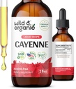 Wild & Organic Cayenne Pepper Tincture - Capsaicin doplňky pro stravitelnou podporu - Cayenne Pepper Extract Liquid - Vegan, Alcohol- Free Drops - 2 fl oz