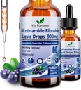NAD doplňky pro ženy a muže, NAD Nikotinamid Riboside Resveratrol 900mg & Quercetin, Niacin, kolagen, biotin, tekutý NAD Plus doplněk NR900 pro antiaging kůže energie Longevity Focus Bran