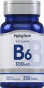 Piping Rock Vitamin B-6 100mg Dodatek 124; 250 Tablety 124; jako Pyridoxin Hydrochloride PHAR124; Non- GMO & Vegeterian Formule