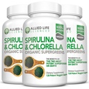 Allied Life Spirulina a Chlorella current 124; Organic chlorofyl Vegan Protein Powder Green Superfood Capsules Cr124; Natural Immunication Support (3 balení lahví)