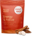 Minty NeuroGum Energy Caffein (180 kusů) - Bez cukru s L- theanine + přírodní kofein + vitamín B12 & B6 - Nootropic Energy & Focus Dodatek pro ženy a muže - Keto & Vegan, Skořice Flavor