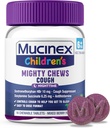 Mucinex Děti 's Mighty Chews Nighttime Kids Cough Medicine, Snadné dávkování kašel Suppressant s Dextromethorfan, Děti Travel Medicine pro kašel, Smíšené Berry Flavor, 16 Medikované žvýkací tablety