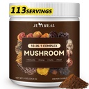 10- in-1 Houbový prášek, Houbový komplex - Lions Mane, Reishi, Shiitake, Chaga, Turecko Tail, Cordyceps, Maitake & More, Houbový dodatek Prášek pro energii, paměť, Focus & Imunitation Support 8oz