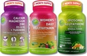 Dámské multivitamin, vápník a liposomální Glutathion Trio - Plant- Based vápník, hořčík, zinek, D3, K2 & turmeric + dámské denní multivitamin se železem + liposomální glutathion 500mg