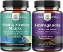 Bundle Enhance Brain Memory, Boost Focus, Zlepšit Clarity Mind Booster a Mood Enhancer Organic Ashwagandha Kapsle - Čisté Ashwagandha Prášek pro Spirit Energy Focus