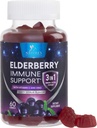 Elderberry Gummies s vitaminem C, D3 a zinek - Imunitní podpora Gummy pro děti a dospělé, Black Elderberry Extract Gummy Imunitate Health Supplement, Black Elder Berry Vitamin - 60 Gummies