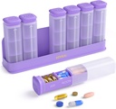 Týdenní Pořadatel pilulek 3X denně, Odtažitelný box Pill 7 Day, Velký 3 krát denně Pouzdro Pill, Travel Pill Container Holder, Týdenní medikace Disperse Pillbox pro vitamin Supplement Medicine, Purple