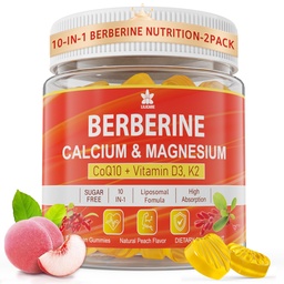 Berberine dodatek Gummies Cukr zdarma, Extra Absorpce s Liposomal Berberine & Berberine HCI, vápník, hořčík, AMPK Activitor pro cukr a úroveň, Imunitní, Energie, Metabolismus - Balení 2