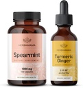 HERBAMAMA Spearmint and Turmeric Ginger Kit - Bundle of 1000 mg Spearmint Leaf Capsules & Turmeric Ginger Tincture 2 fl oz - Vegan, Non- GMO, Sugar & Alcohol- Free - 2 Pack