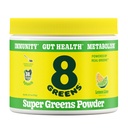 8Zelené Super Zelené Powder 124; Prebiotic & Probiotic Směs Superfoods pro Gut zdraví, Metabolismus, Defloating, s Fiber, Digestive Enzymes, Organic: Spirulina, Chlorella, Lemon Lime, 25 Služební