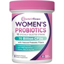 Lékařské recepty Probiotika pro ženy, Organic Prebiotics a Probiotika, 70 Miliardy CFU, 10 Strains, Stabilní, 30 Kapsle