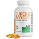 Bronson Super B100 vitamin B komplexní trvalá verze obsahuje všechny B vitaminy (vitamin B1, B2, B3, B6, B9 - kyselina listová, B12), 120 tablet