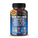 Brain Wellness Ginkgo Biloba Rhoddiola Cordyceps Hemomile Ashwagandha Gotu Kola Bacopa Rosemary Saint Basil Black Pepper - 150 Capsules - Made in USA