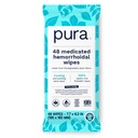 Pura Flusable Hemoroid Wipes XL, 48 Počet, Medicated with Cooling Witch Hazel, Aloe & Coconut Oil, Fast Relief, Fragrance-Free, 100% Plastic-Free