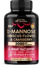 D-Mannose 2000mg s Cranberry & Hibiscus - Klinicky testovaná síla pro močové trakt zdraví - dodatek pro ženy - močová měchýř, Podpora jater a mikroflóry - Made in USA - Vegan, 120 Kapsle