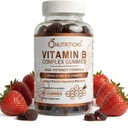 O NUTRITIONS Komplexní Veganské gumy vitaminu B s vitaminem B12, B7 jako biotin, B6, B3 jako niacin, B5, B6, B8, B9 jako folát pro stres, energii a zdravý imunitní systém (1 balení)
