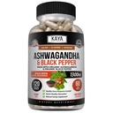 Kaya Naturals Ashwagandha 1300mg, 120 Count Capsules for Stress Relief, Adrenal, Mood & Thyrior Support, Black Pepper a 100% Čistá Ashwagandha -120 Kapsle