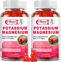 2 Pack Draslík Magnesium Dodatek Gummie - Citrát draselný & Magnesium Glycinát pro nohy křeče & svalů, Mood & Relaxation, Energy Support with Vitamin B6, D3, C Malina Flavor