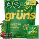 Gruns Adult Super Greens Multivitamin Gummies, Superfood Gummy Vitamíny pro ženy a muže s Spirulina, Chlorella, Adaptogens & Prebiotic Fiber for Digestive Health (28 Počet)
