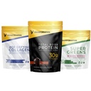 Transformace Chocolate Protein Powder 124; 30G Multi- Protein Supersměs + Grass- Fed Hydrolyzované kolagen Peptidy Powder- vlasy, kůže, nehty + organické Super Zelené Superfood Powder- Imunitation & Energy Support