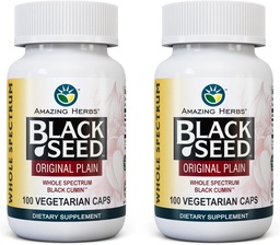 Úžasné Byliny celé spektrum Black Seed Original Plain, Vegetariánské kapsle - gluten Free, non GMO, Cold Pressed Nigella Sativa AIDS in Digestive Health - 100 Počet, 475mg (2-Pack)