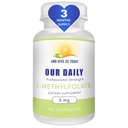 Naše Daily Vites L- Methylfolát 5 mg / 5000 mcg Maximální síla aktivní folát, 5-MTHF, Filler Free, gluten Free, Non- GMO, Vegetariánské kapsle 90 Počet (3 Měsíční dodávky)