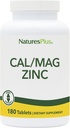 NaturesPlus Cal / Mag / Zinek - 1000 mg vápníku, 500 mg hořčíku, 75 mg zinku - 180 Vegetariánských tablet - Multi Minerální dodatek, Podporuje kosti, srdce a imunitní zdraví - gluten- Free - 45 Služeb