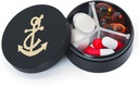 Pouzdro na malé pilulky 3 Compartments, Metal Round Portable Pill Box, Waterproof Travel Pill Organizátor, Kapesní Purse Medicine Držák vitaminu EDC Kontejner (Černá s kotvištěm)