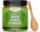 Neem Leaves Powder Natural Solution for Pimple- Free Clear Skin & Silky Hair, Ideální pro Face Packs, Péče o vlasy, a pigmentace podpora s dřevěnou spoon - 100g Oz