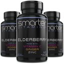 (3 Pack) Chytré Elderberry Kapsle + Vitamin C + Ginger & Zinek, Bylinný dodatek, Výkonný černý Starší Berry Extract Antioxidant Vitamin, 180 Vegan pilulky