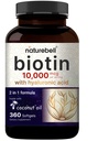 NatureBell Biotin 10000mcg + Hyaluronic Acid 25mg CLAS124; 360 Coconut Oil Softgels, Premium Biotin dodatek pro vlasovou pleť a nehty *